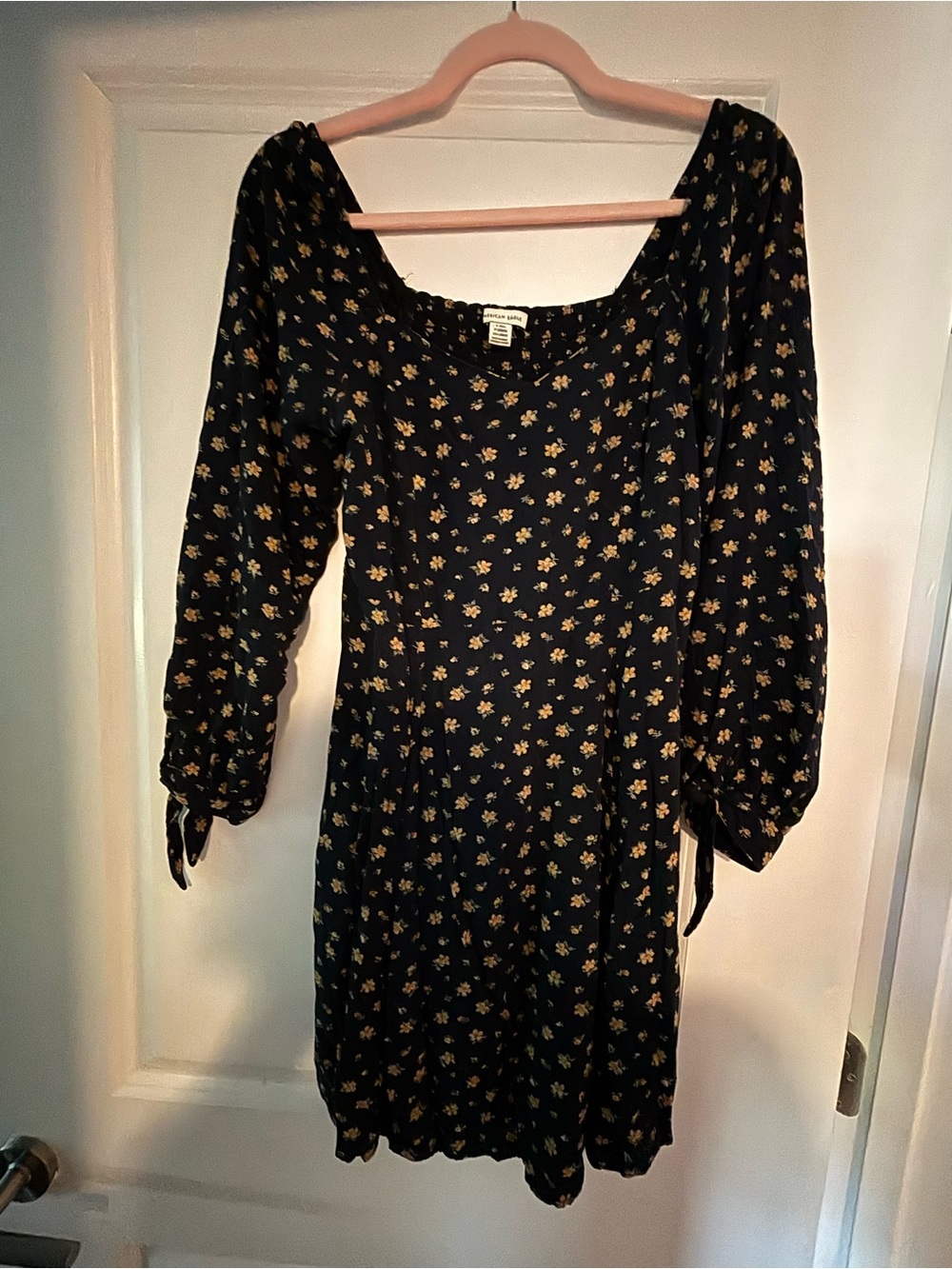 American Eagle Outfitters Black Mini Dress with Yellow Floral Print